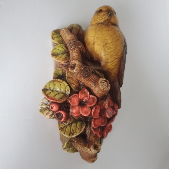 Vintage Chalkware Bird & Flowers Wall Plaque Wall Decor - Picture 4 of 12